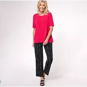 Susan Graver Liquid Knit Reg A-Line Top and Printed Ankle Pants Size XXS ASOT